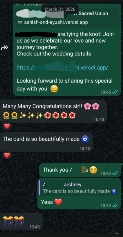WhatsApp messages on thoughtful wedding details