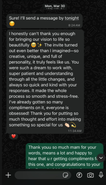 WhatsApp thank-you and excitement before the big day